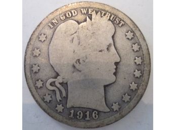 1916 D Authentic BARBER Quarter Dollar $.25 United States