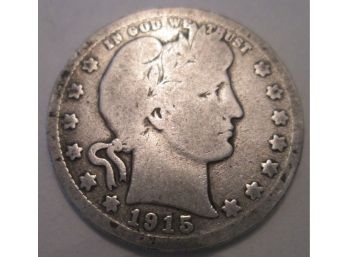 1915D Authentic BARBER Quarter Dollar $.25 United States
