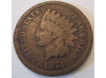 1874 Authentic INDIAN HEAD CENT $.01 United States