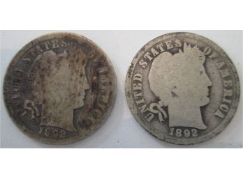 SET 1892 & 1892O Authentic BARBER DIMES $.10 United States