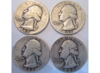 LOT 4 COINS: 1940, 1941, 1942, 1943 Authentic WASHINGTON Quarters $.25 United States