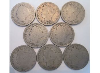 8 COIN LOT! 1897 Thru 1904 Authentic LIBERTY NICKEL $.05 United States