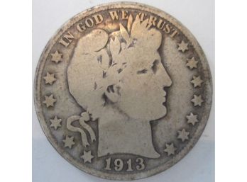 1913 S Authentic BARBER Half Dollar $.50 United States