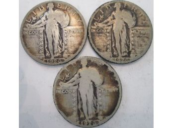 SET 3 COINS: 1926P, 1926D & 1926S Authentic STANDING LIBERTY SILVER Quarters $.25 United States