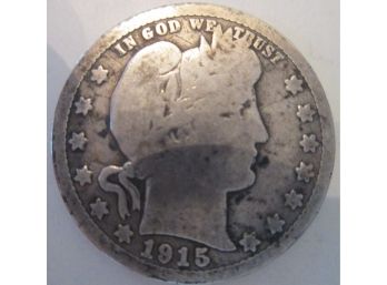 1915D Authentic BARBER Quarter Dollar $.25 United States