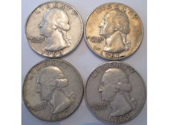 LOT 4 COINS: 1960, 61, 62, 63 Authentic WASHINGTON Quarters $.25 United States