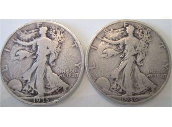 SET 1935 P & 1936 P Authentic WALKING LIBERTY Half Dollar $.50 United States