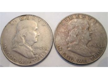 SET 1948 P & 1948 D Authentic FRANKLIN Half Dollars $.50 United States