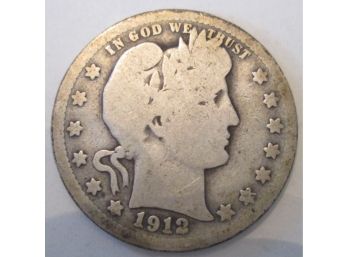 1912 Authentic BARBER Quarter Dollar $.25 United States