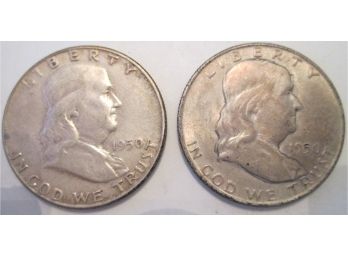 SET 1950 P & 1950 D Authentic FRANKLIN Half Dollars $.50 United States