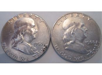 SET 2 COINS: 1963 P & 1963 D Authentic FRANKLIN Half Dollars $.50 United States