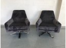 MID-CENTURY RETRO STYLE CONTEMPORARY  SWIVEL GREY FABRIC MATCHED PAIR OF LOUNGE CHAIRS