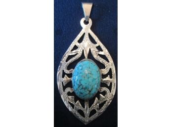 Vintage FILIGREE PENDANT, STERLING .925 SILVER, Inset OVAL STONE, Made In MEXICO