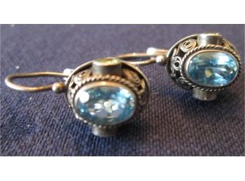 Vintage Matched Pair PIERCED EARRINGS, STERLING .925 SILVER, INSET STONES