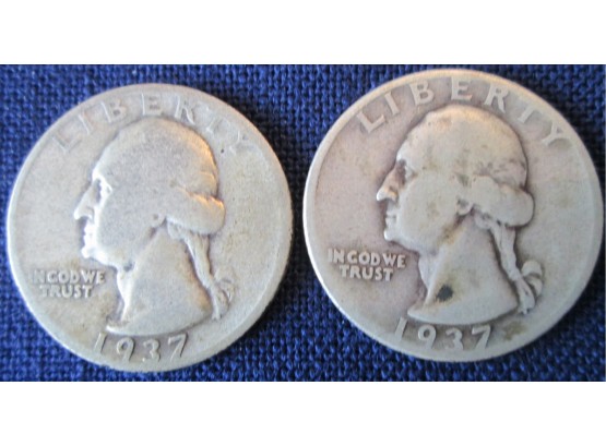 SET 2 COINS! 1937P & 1937D Authentic WASHINGTON SILVER Quarters $.25 United States