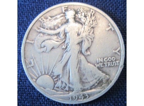 1943D Authentic WALKING LIBERTY SILVER Half Dollar $.50 United States