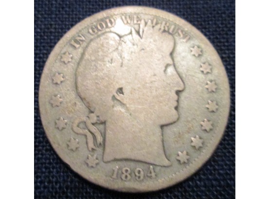 1894S Authentic BARBER SILVER Half Dollar $.50 United States