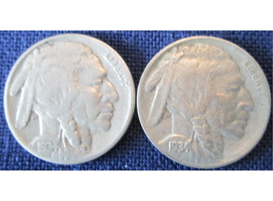 SET 2 COINS! 1934P & 1934D Authentic BUFFALO NICKELS $.05 United States