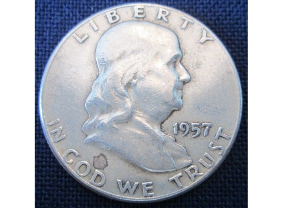 1957P Authentic BENJAMIN FRANKLIN Half Dollar SILVER $.50 United States