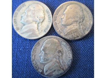 SET 3 COIN LOT! 1945P, 1945D & 1945S Authentic JEFFERSON WAR NICKELS SILVER $.05 United States