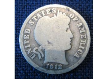 1912D Authentic BARBER DIME SILVER $.10 United States