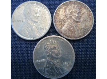 3 COIN LOT! 1943P, 1943D & 1943S STEEL WARTIME, Authentic LINCOLN CENTS $.01 United States