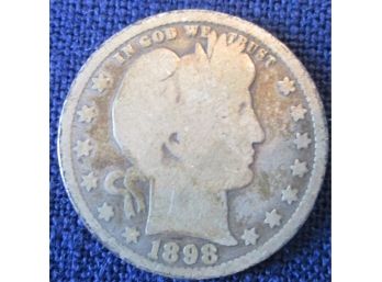 1898P Authentic BARBER Quarter Dollar SILVER $.25 United States