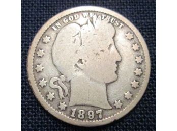 1897P Authentic BARBER Quarter Dollar SILVER $.25 United States