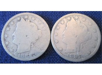 SET 2 COINS! Authentic 1886P & 1887P Authentic 'v' LIBERTY NICKEL $.05 United States