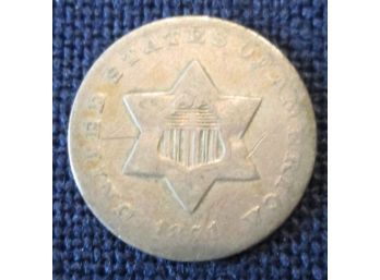 Authentic 1851O STAR III CENT Piece SILVER $.03 United States