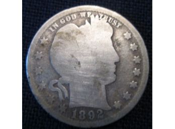 1892P Authentic BARBER Quarter Dollar SILVER $.25 United States