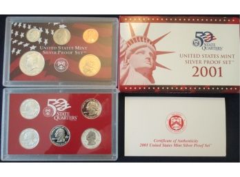 SET 10 COINS! 2001S Authentic SILVER PROOF SET Uncirculated United States