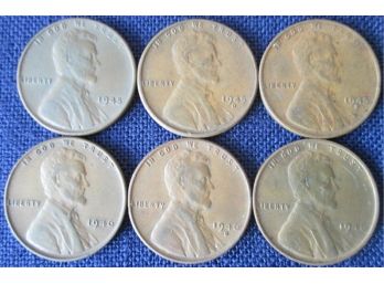 SET 6 COINS! 1945PDS & 1946PDS Authentic LINCOLN CENTS $.01 United States