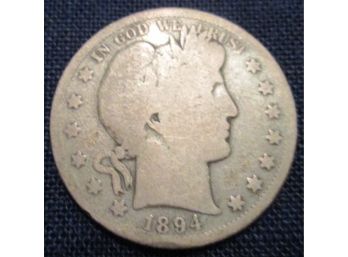 1894S Authentic BARBER SILVER Half Dollar $.50 United States