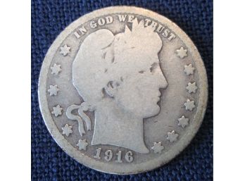 1916D Authentic BARBER Quarter Dollar SILVER $.25 United States