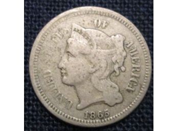 1865P  Authentic LIBERTY NICKEL III THREE CENT $.03 United States