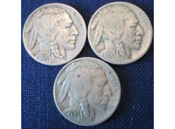 SET 3 COINS! 1936P, 1936D & 1936S Authentic BUFFALO NICKELS $.05 United States