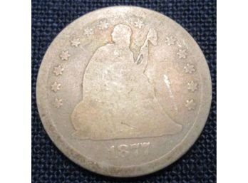 1877P Authentic SEATED LIBERY Quarter $.25 United States