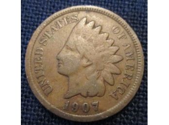 1907P Authentic INDIAN HEAD CENT $.01 United States