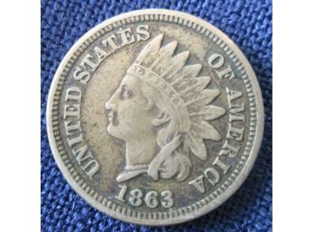 1863P Authentic INDIAN HEAD CENT $.01 United States