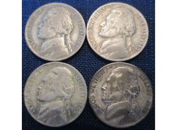SET 4 COIN LOT! 1942P, 1943P, 1944P & 1945P Authentic JEFFERSON WAR NICKELS SILVER $.05 United States