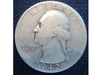 1942S Authentic WASHINGTON Quarter SILVER $.25 United States