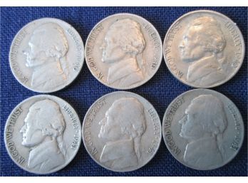 SET 6 COIN LOT! 1940PDS & 1941PDS Authentic JEFFERSON NICKELS $.05 United States