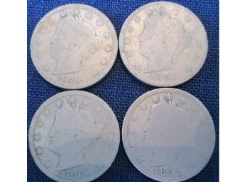 SET 4 COINS! Authentic 1890P, 1891P, 1893P & 1895P Authentic 'v' LIBERTY NICKEL $.05 United States