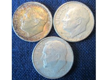SET 3 COINS! Authentic 1951P, 1951D & 1951S  ROOSEVELT SILVER DIMES $.10 United States