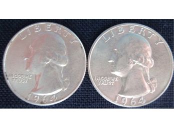 SET 2 COINS! 1964 & 1964D Authentic WASHINGTON SILVER Quarters $.25 United States