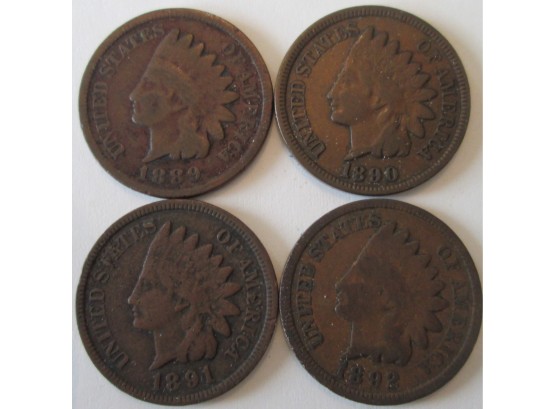 3 COIN LOT! 1889P, 1890P, 1891P & 1892P Authentic INDIAN HEAD CENTS $.01 United States
