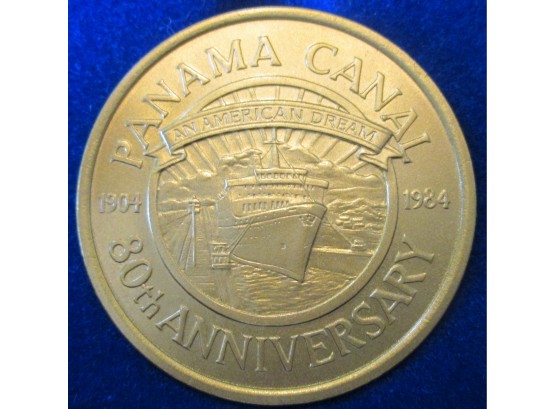 1984 PANAMA CANAM COMMEMORATIVE 80th Anniversary, Gold Tone MEDAL