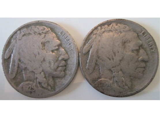 SET 2 COINS! 1929P & 1929S Authentic BUFFALO NICKELS $.05 United States