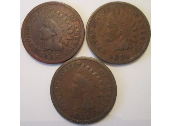 3 COIN LOT! 1883P, 1884P & 1885P Authentic INDIAN HEAD CENTS $.01 United States